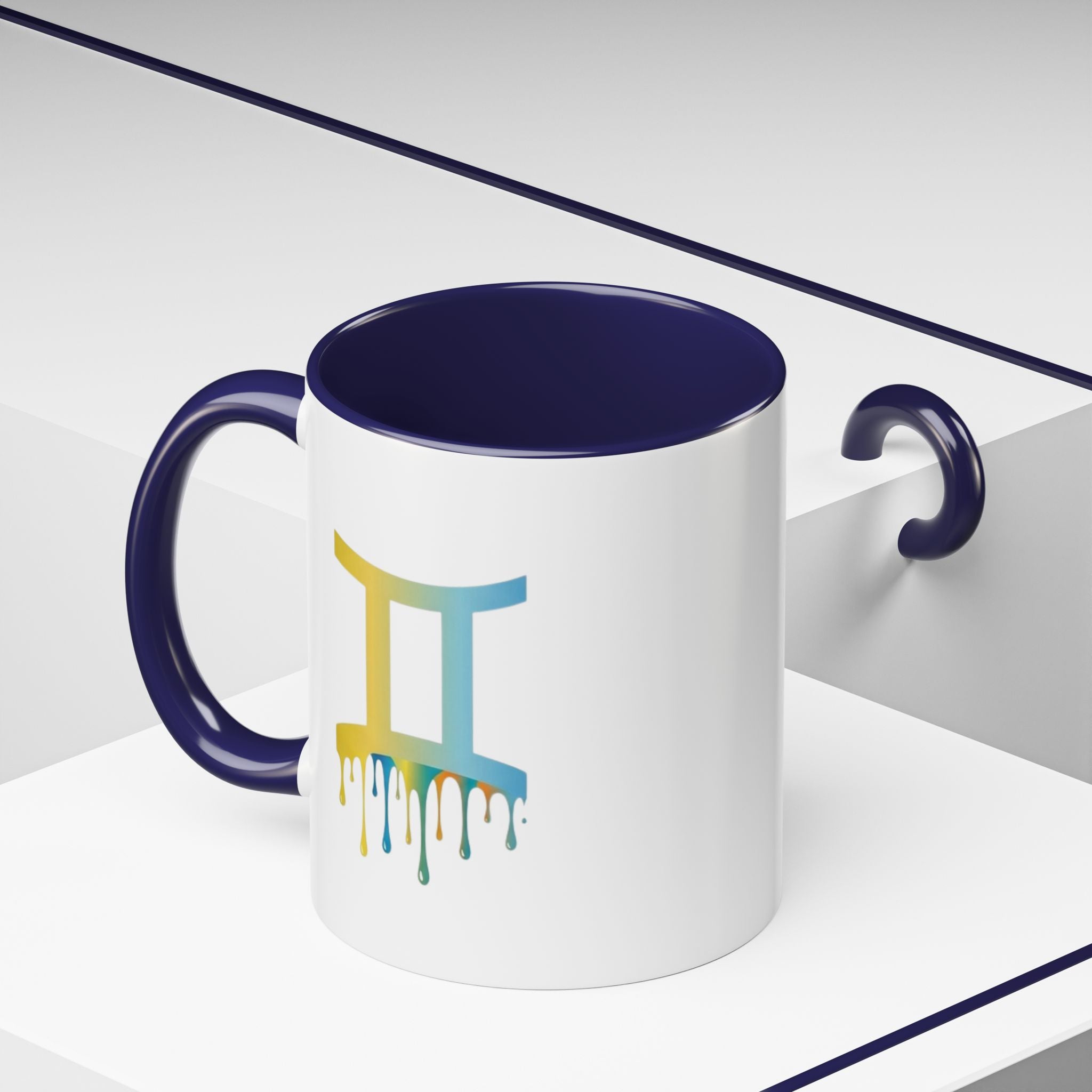 Gemini Zodiac Coffee Mug - Dripping Rainbow Gemini Symbol Accent Mug