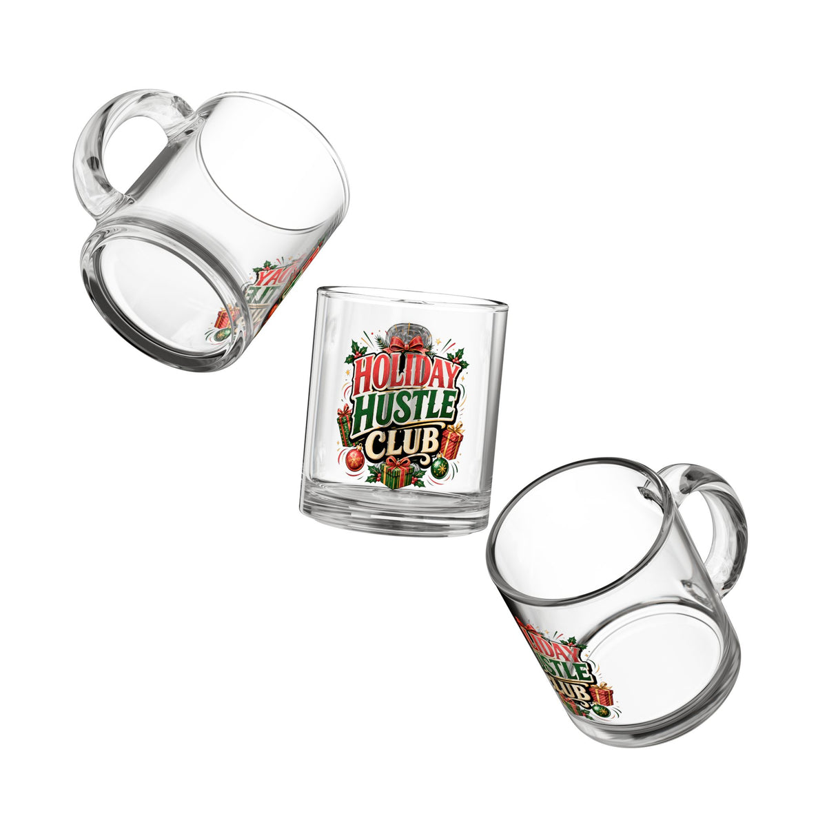 Christmas Glass Mug 10 oz Glass Mug — Holiday Hustle Club Christmas Coffee Mug (10oz)