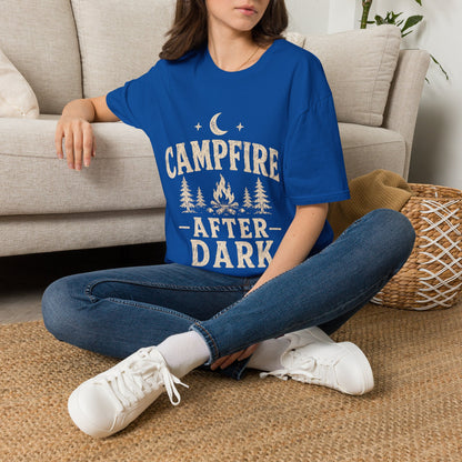 Campfire After Dark T-Shirt — Cozy Camping Moon & Trees Graphic