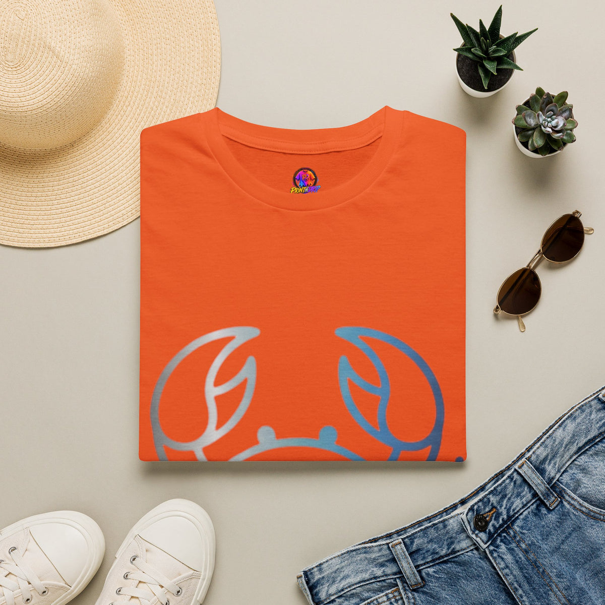Crab Graphic T-Shirt — Coastal Blue Minimalist Beach Tee