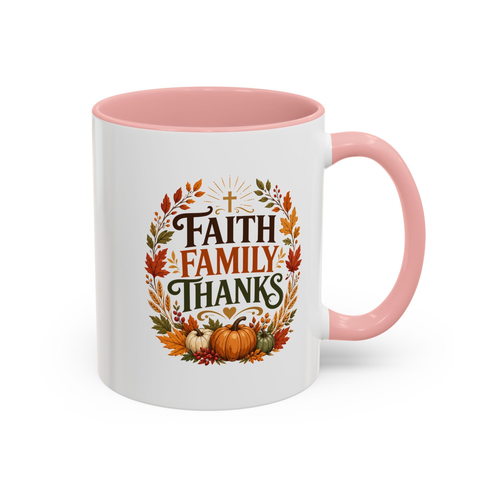 Thanksgiving Mug Faith Family Thanks Accent Coffee Mug — Thanksgiving Pumpkin Fall Leaves