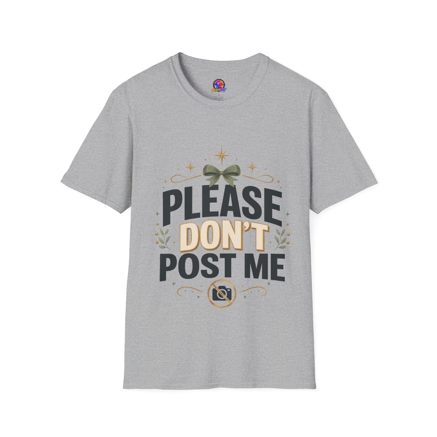 T-Shirt — Please Don’t Post Me Graphic Tee (Cute Bow, Social Media Humor)