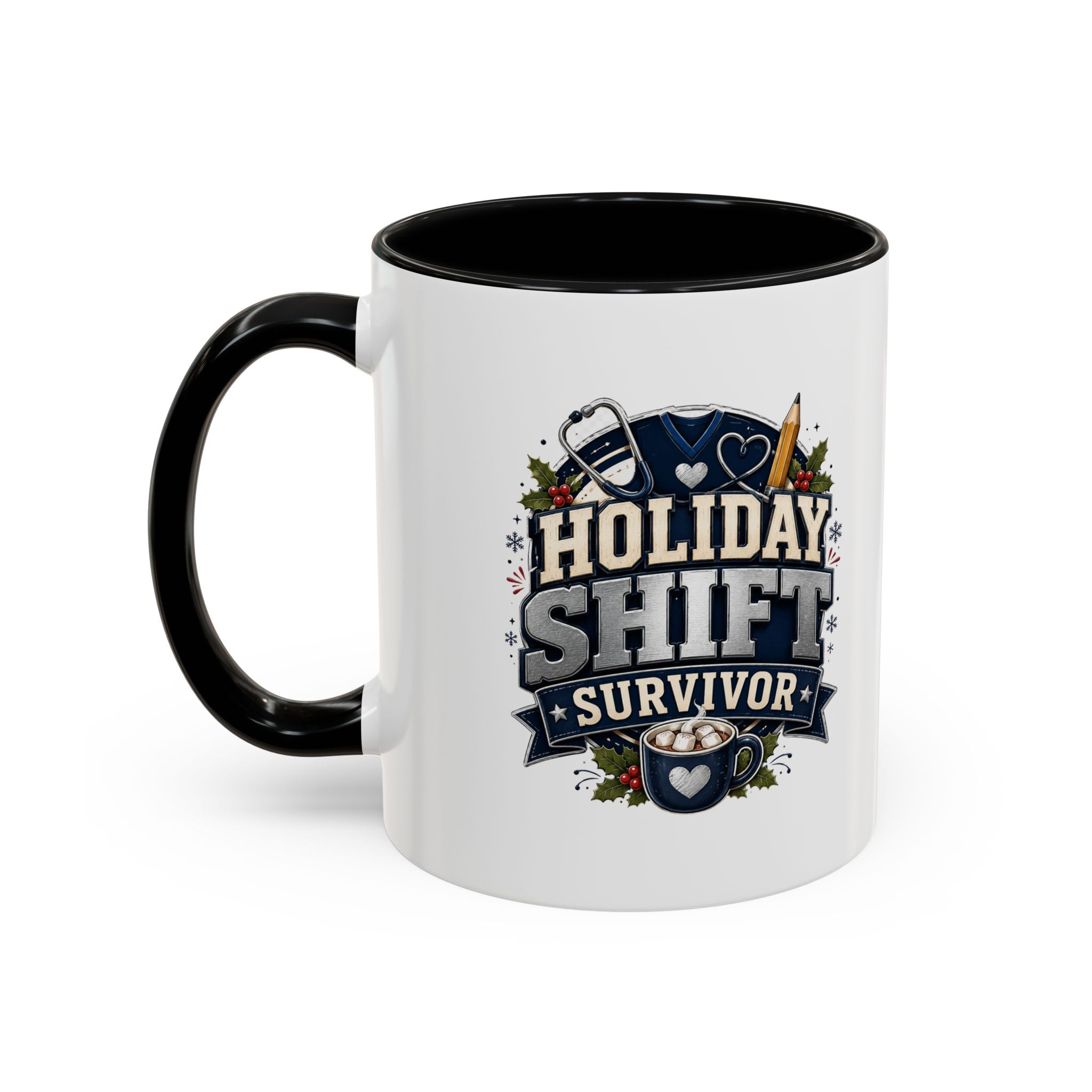 Modern Day Christmas Holiday Shift Survivor Accent Coffee Mug – Nurse & Healthcare Worker Gift