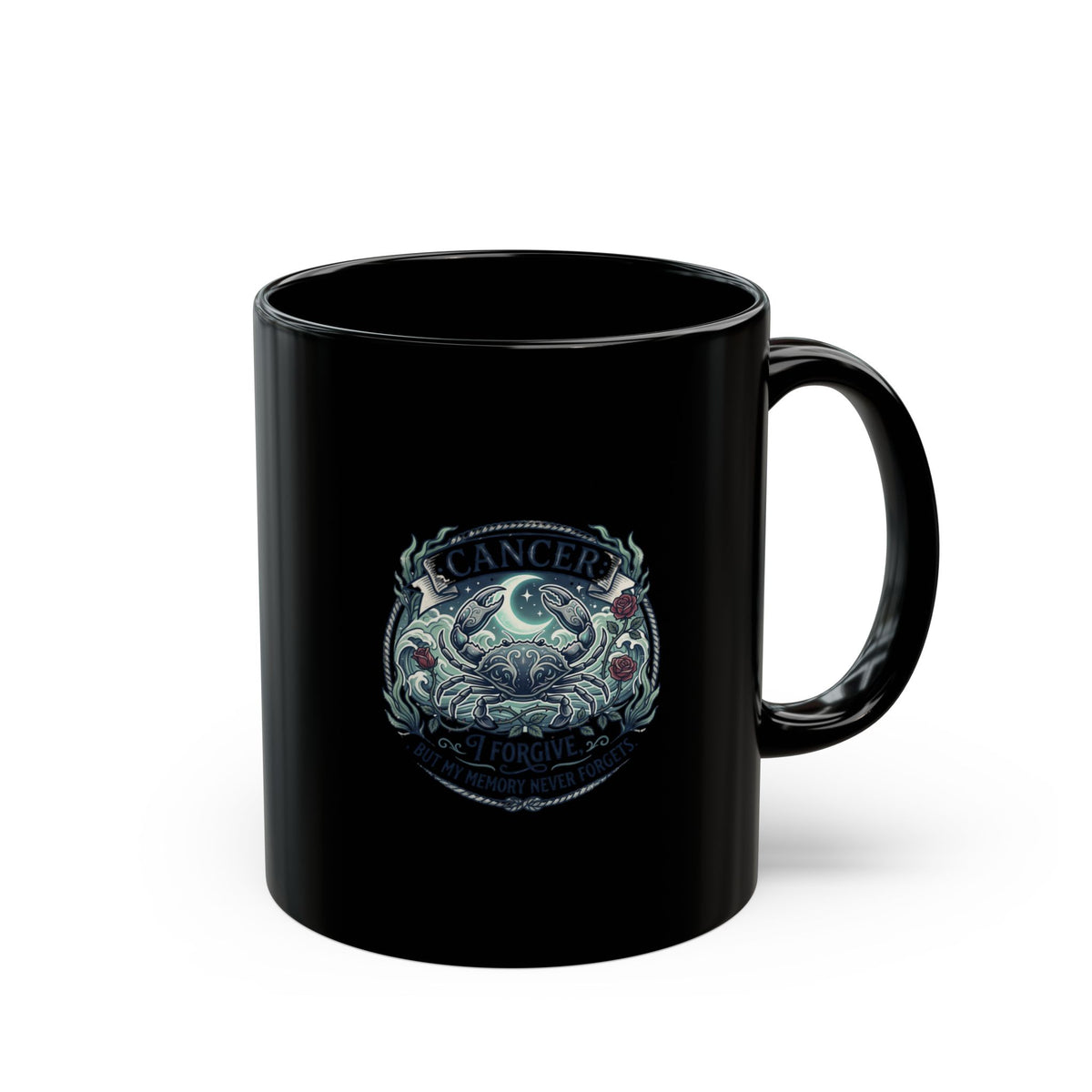 Cancer Zodiac Black Coffee Mug – Moon Crab Astrology Gift