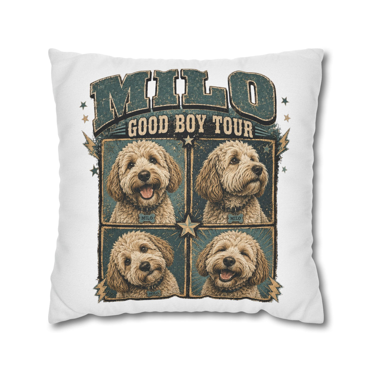 Dog Pillowcase— "MILO Good Boy Tour" Spun Polyester Throw Pillowcase Milo Bailey Dog Dad Mom