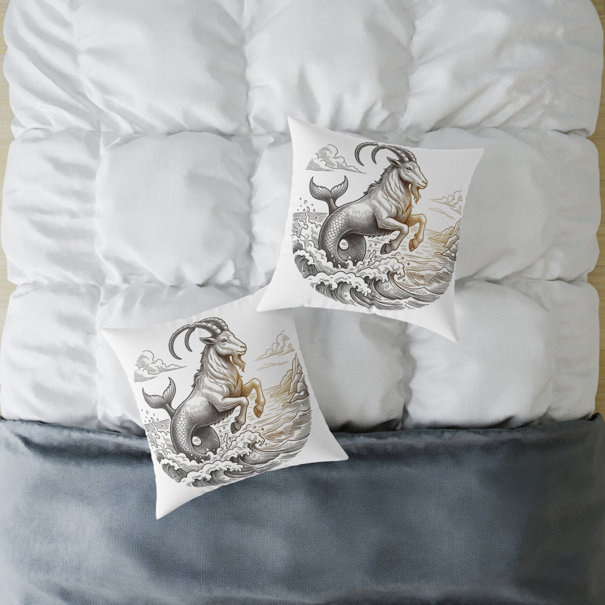 Capricorn Sea-Goat Decorative Pillow — Zodiac Mythology Throw Pillow