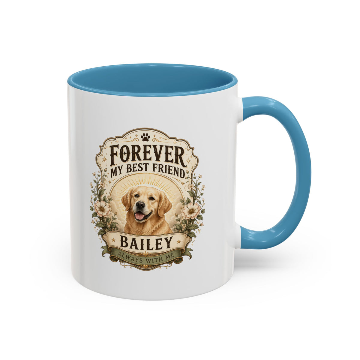 Milo Bailey Dog Dad Mom Forever My Best Friend Dog Coffee Mug — Personalized Pet Name Golden Retriever Accent Mug