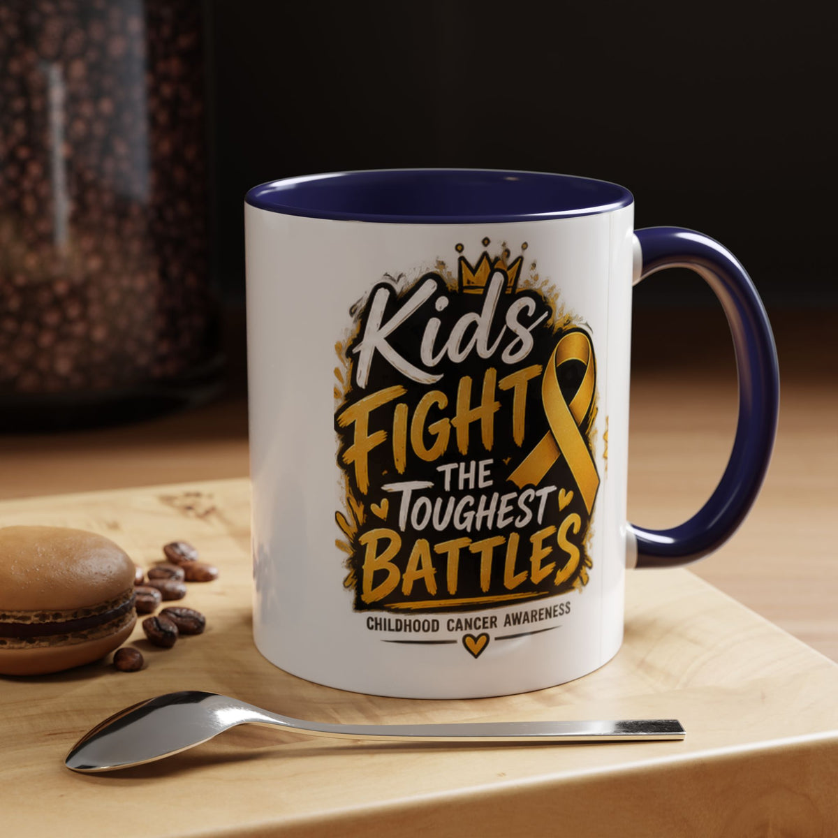 Kids Fight The Toughest Battles Accent Coffee Mug — Childhood Cancer Awareness 11/15oz