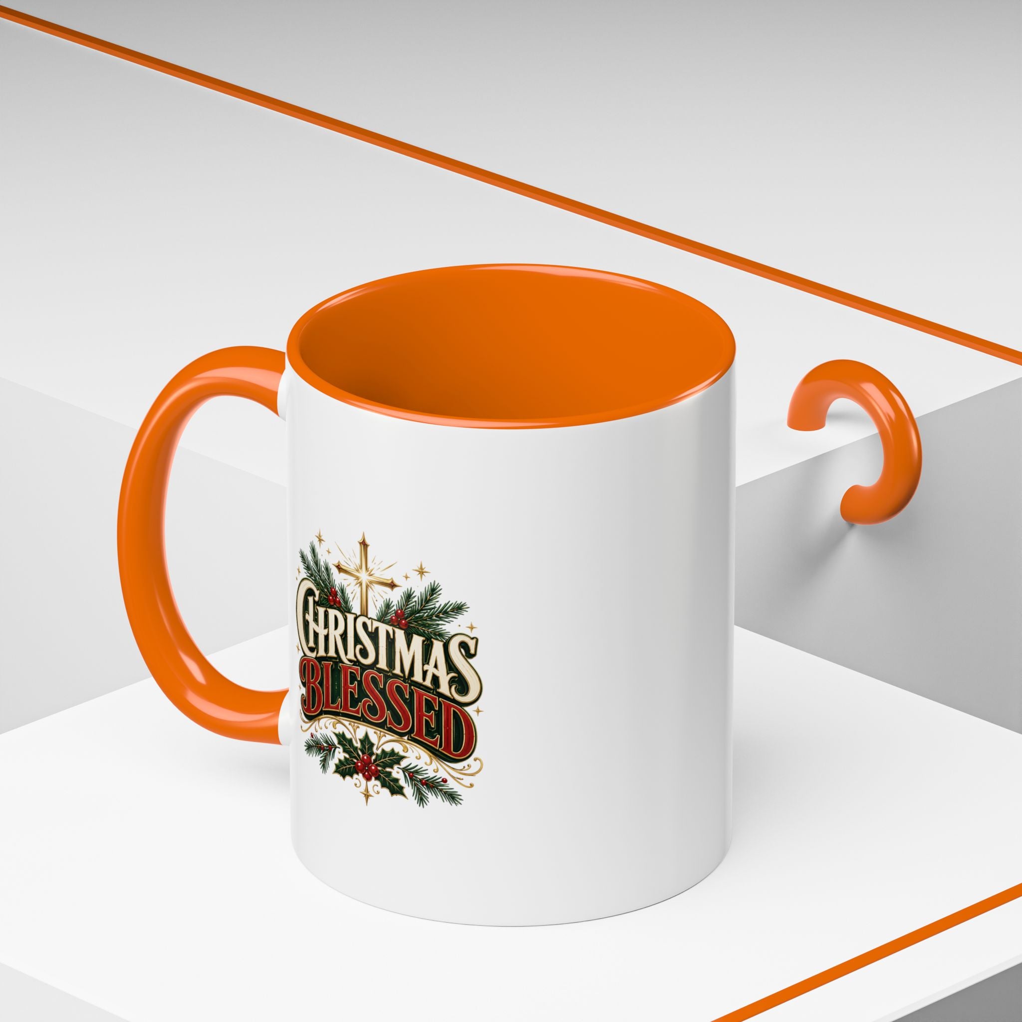Christmas Blessed Accent Coffee Mug – Holiday Pine & Holly