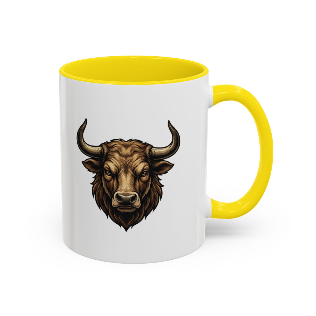 Taurus Bull Head Accent Coffee Mug — Rustic Bull Illustration Ceramic Mug