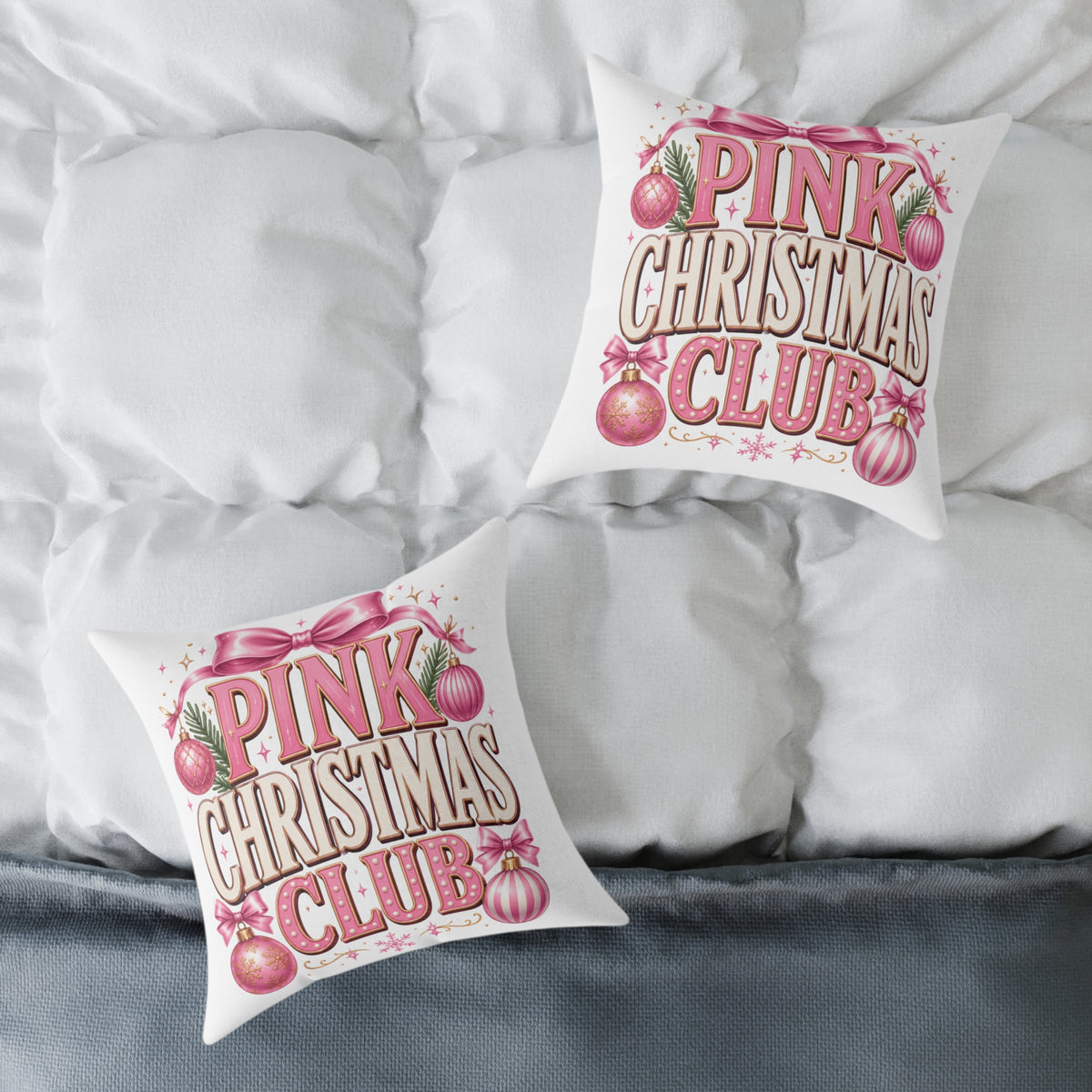 Pink Christmas Club Throw Pillow — Festive Pink Holiday Decorative Cushion