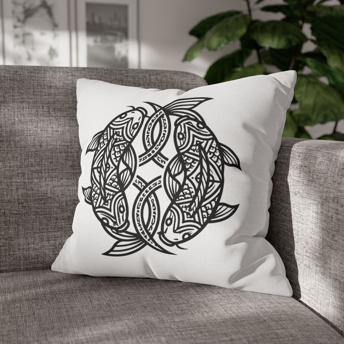Pisces Celtic Koi Fish Decorative Pillowcase — Tribal Circle Fish Throw Pillow