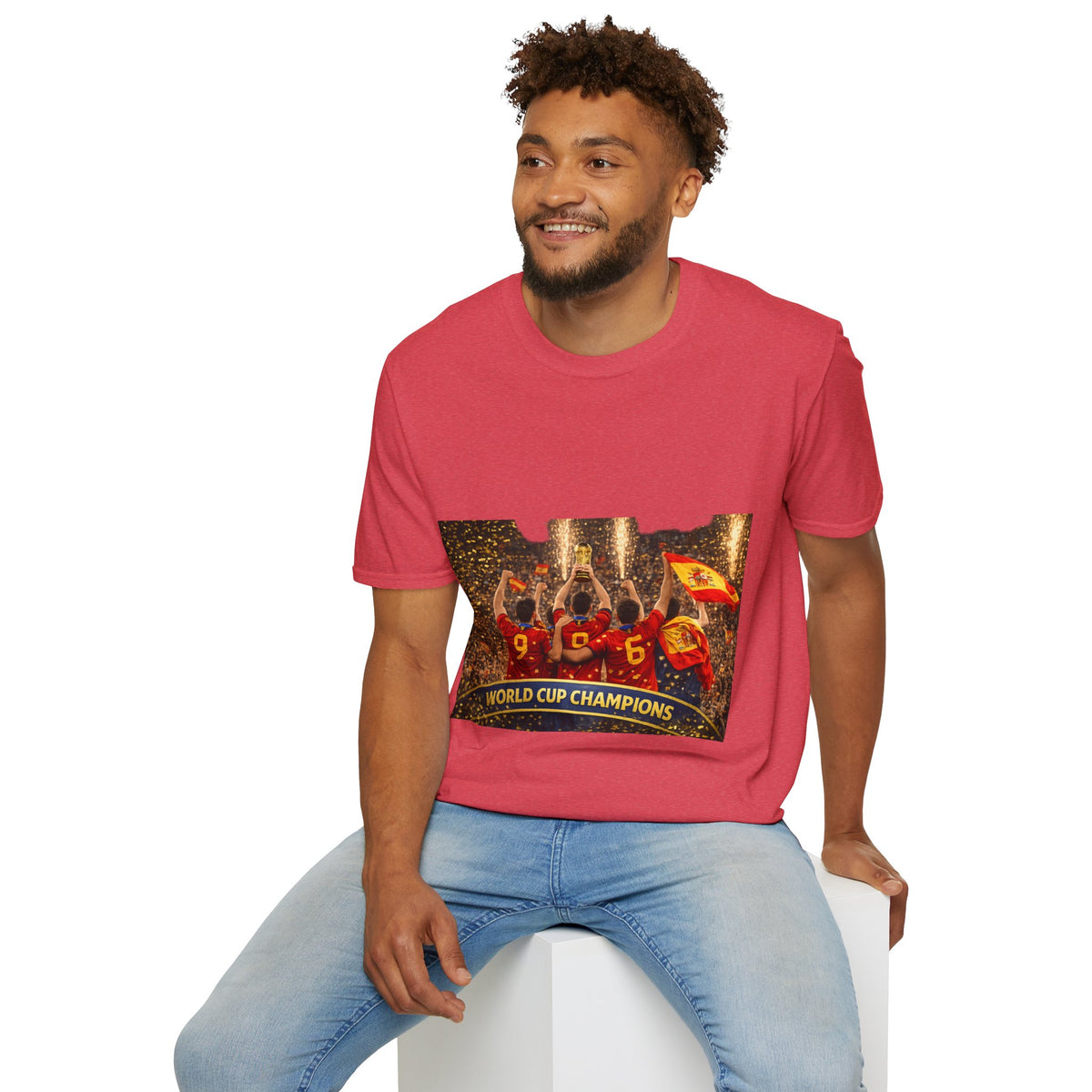 Spain World Cup Champions T‑Shirt — Soccer Trophy Celebration Tee