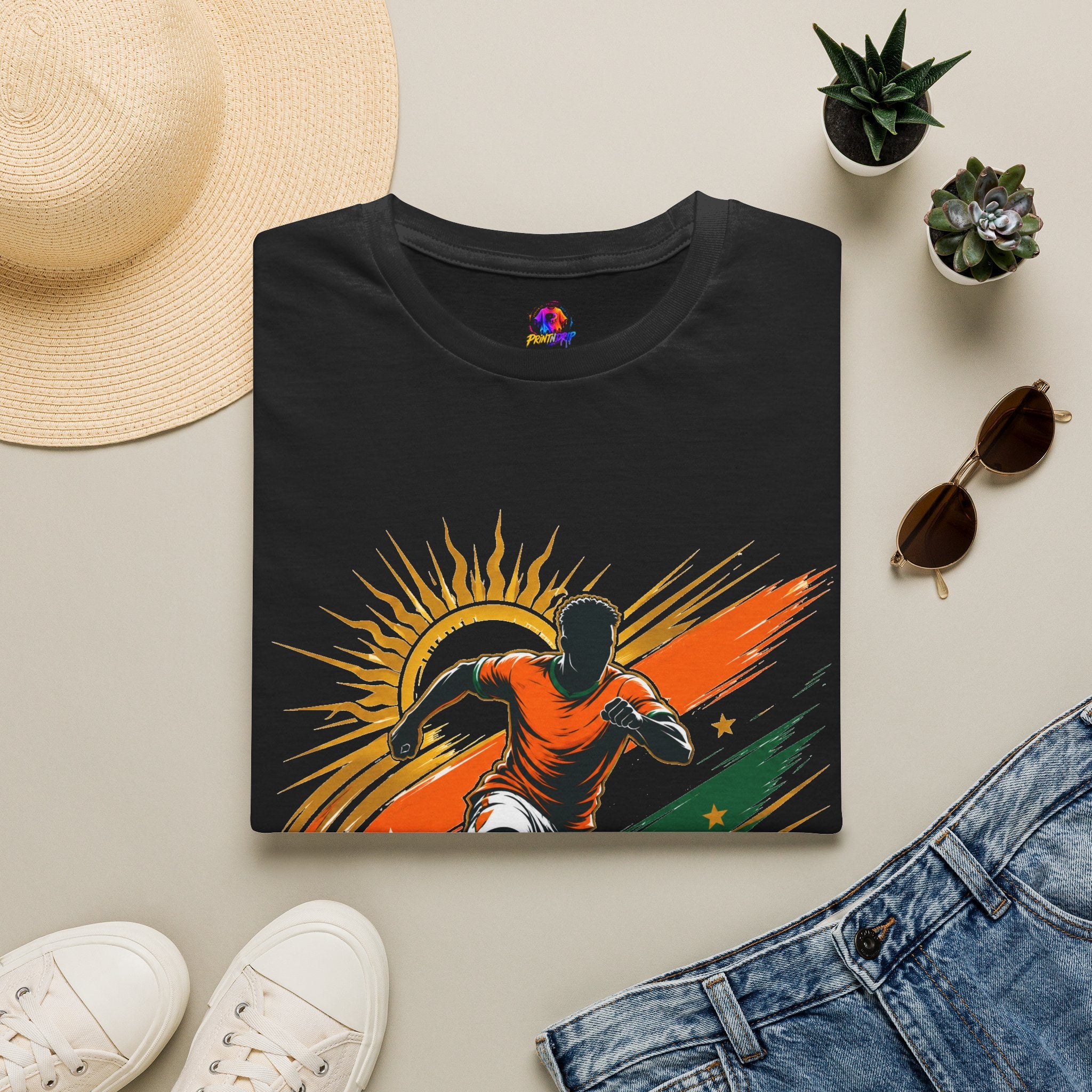 Côte d'Ivoire Orange Power Soccer T-Shirt — Dynamic Player Graphic Tee
