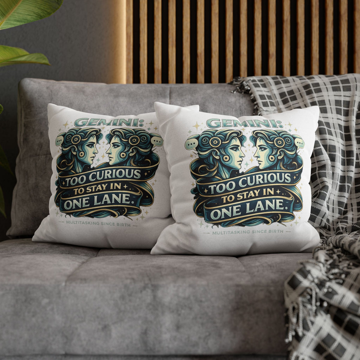 Gemini Pillowcase — “Too Curious to Stay in One Lane” Zodiac Decorative Pillow