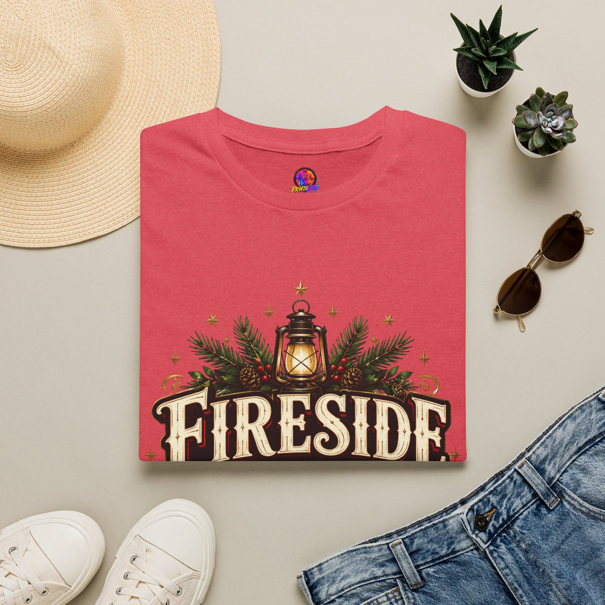 Fireside Festive Club T-Shirt — Cozy Holiday Lantern Graphic Tee