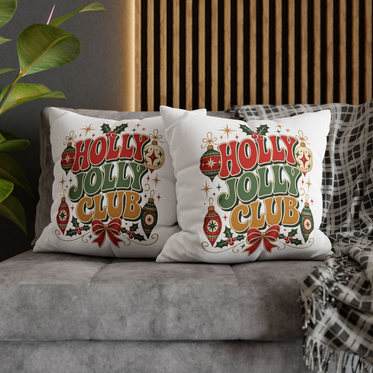 Holly Jolly Club Christmas Pillowcase — Festive Holiday Decorative Cover
