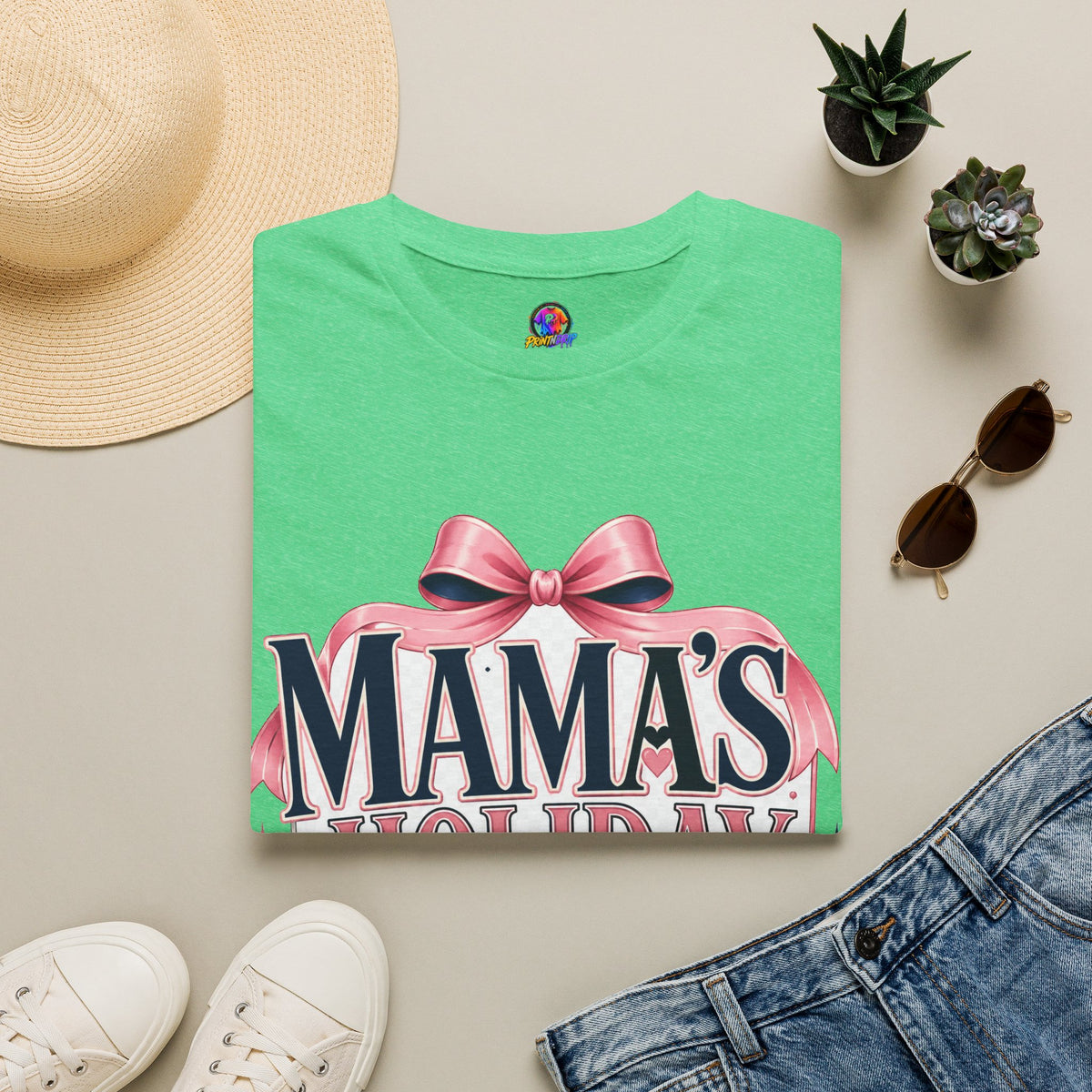 Mama's Holiday Era T-Shirt — Festive Pink Bow Christmas Tee for Moms