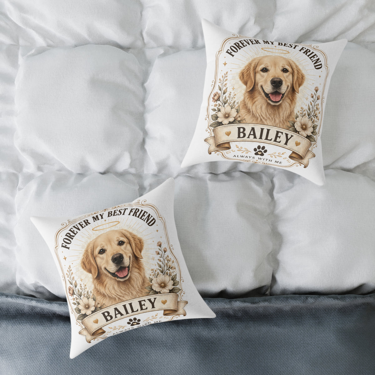 Milo Bailey Dog Dad Mom Golden Retriever Throw Pillow — “Forever My Best Friend” Personalized Dog Pillow (Name: Bailey)