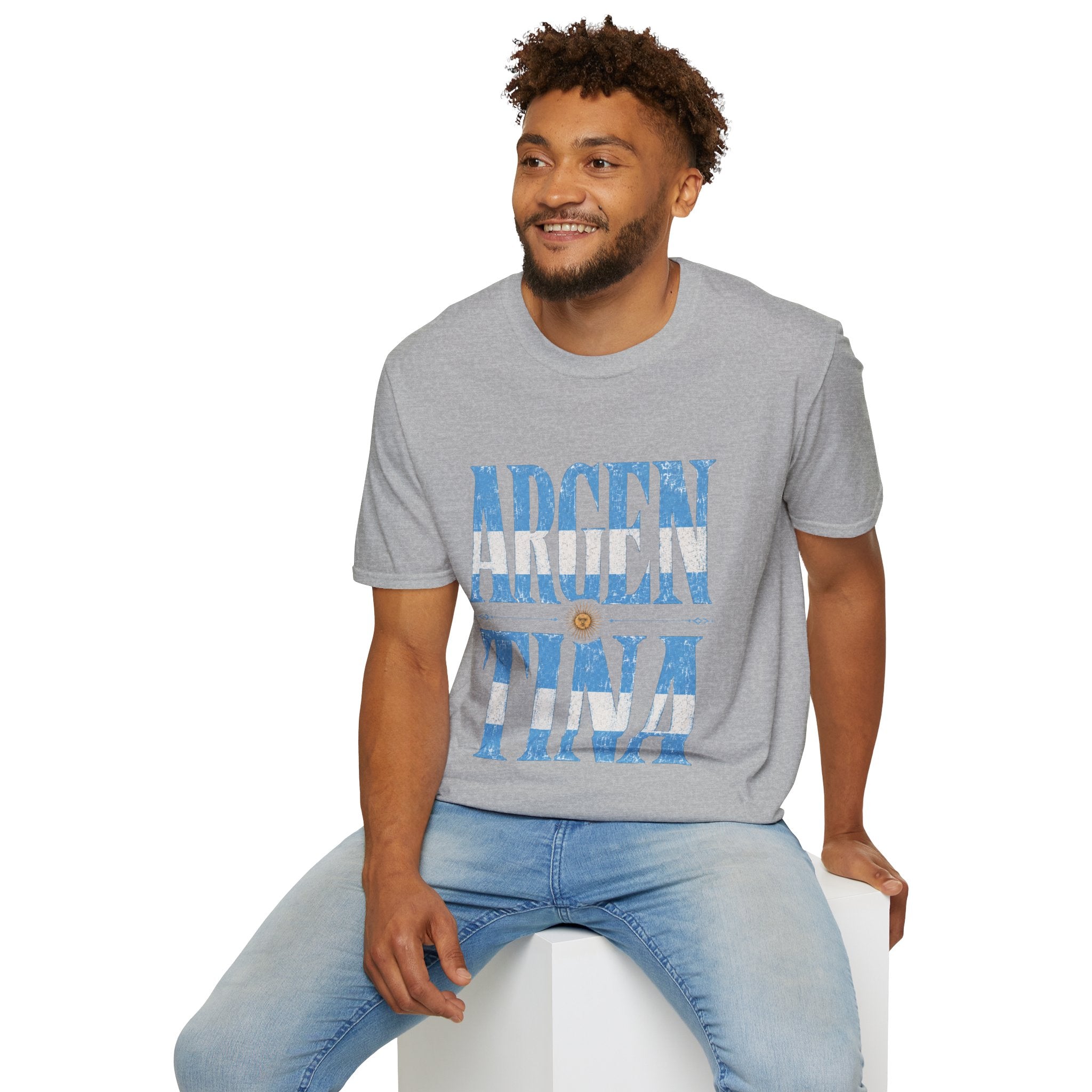 Argentina Flag Graphic T‑Shirt — Vintage Blue Distressed Typography