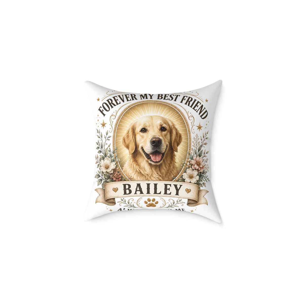 Forever My Best Friend Personalized Dog Milo Bailey Dog Dad Mom Pillow — Custom Pet Name Golden Retriever Cushion