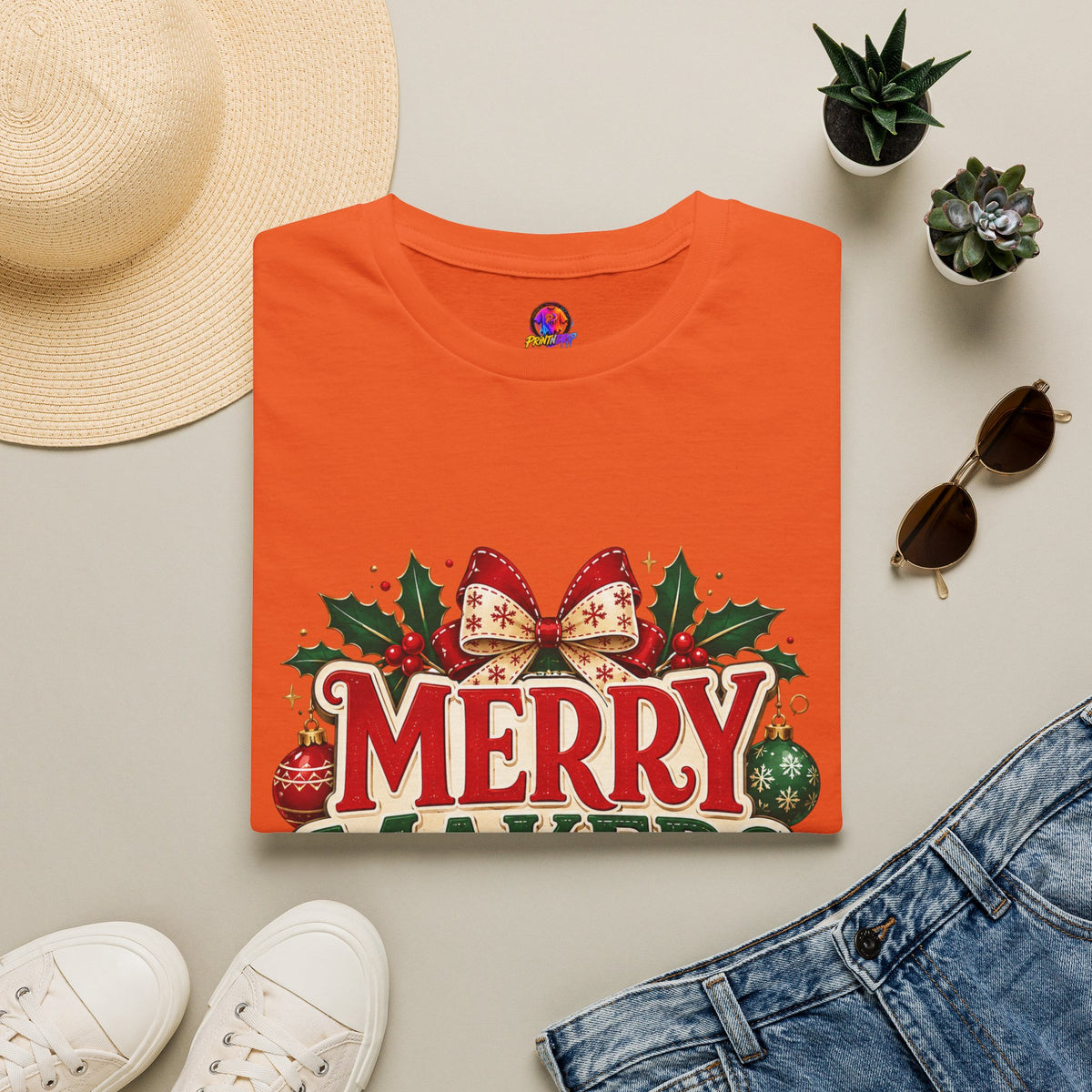 Merry Makers Club T-Shirt — Festive Christmas Holiday Tee with Holly & Bow