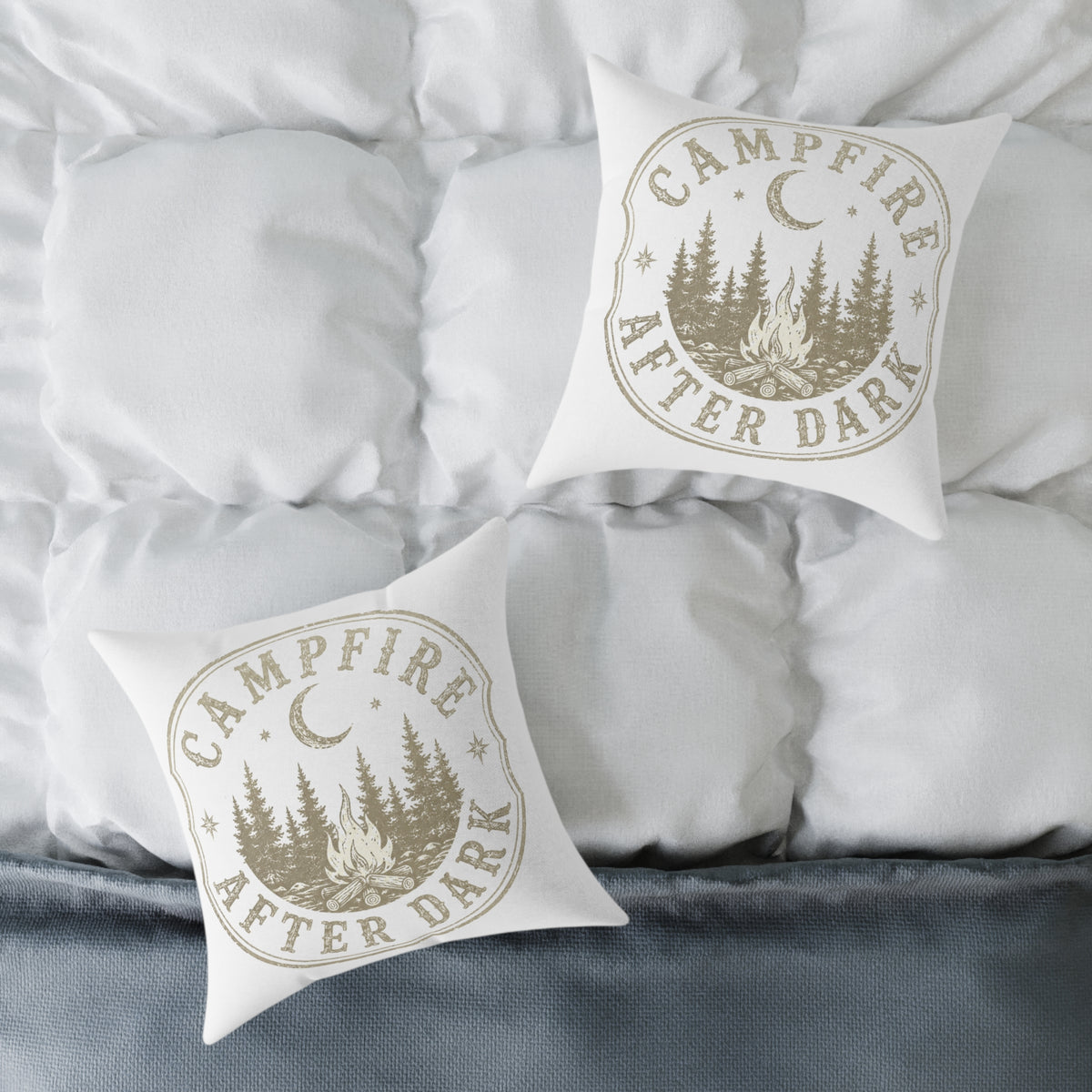 Campfire After Dark Square Throw Pillow Milo Bailey Dog Dad Mom— Rustic Outdoor Cabin Decor