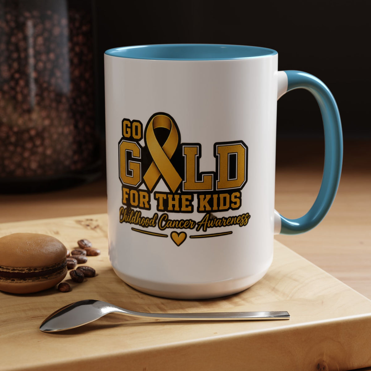 Gold For The Kids Coffee Mug — Childhood Cancer Awareness Accent Mug (11/15oz)