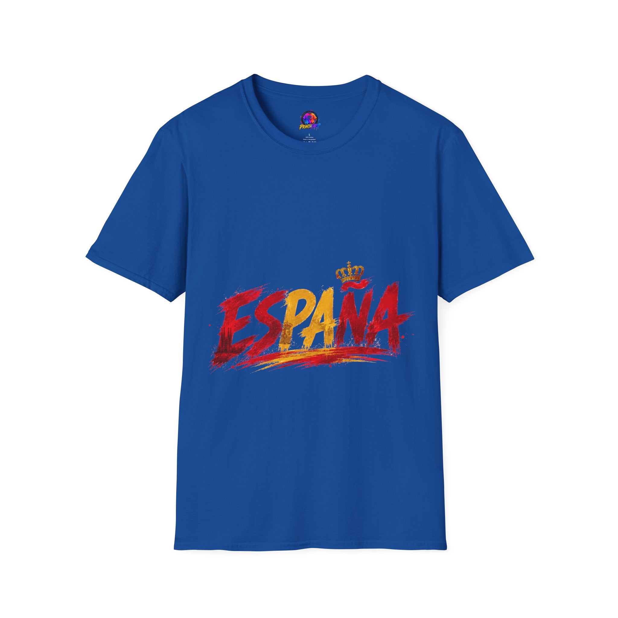 Spain  Graphic T-Shirt — Spanish Flag Brushstroke Design with Crown