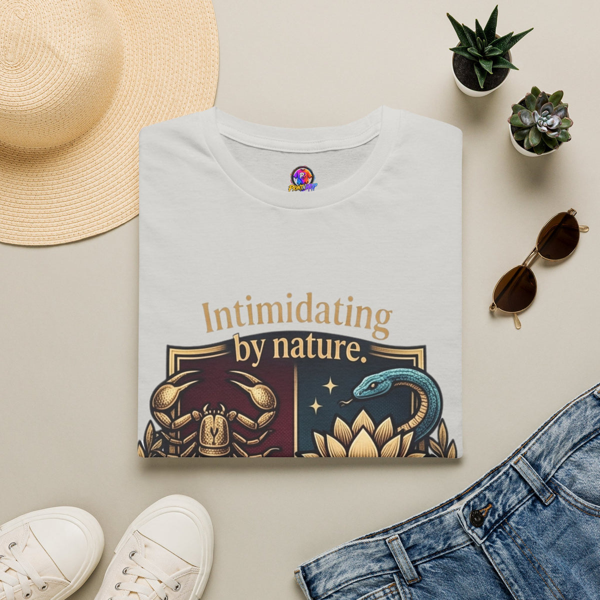 Intimidating by Nature T-Shirt — Scorpion & Snake Badge Design