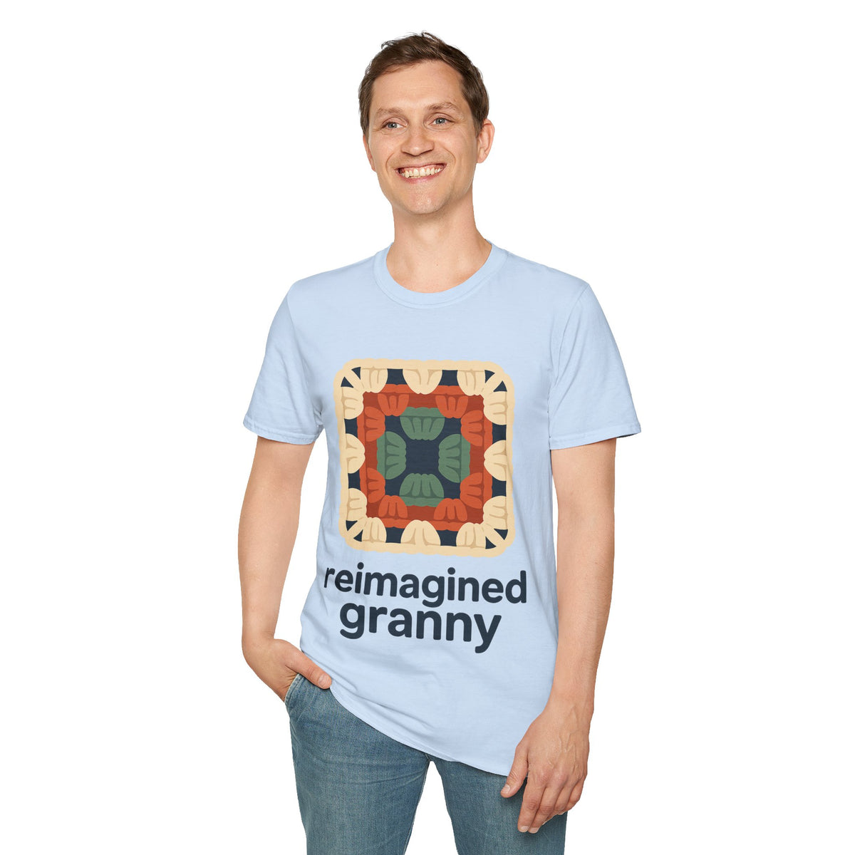 "Reimagined Granny" Retro Crochet Tee | Colorful Granny Square T-Shirt - Trending Now - September 2026