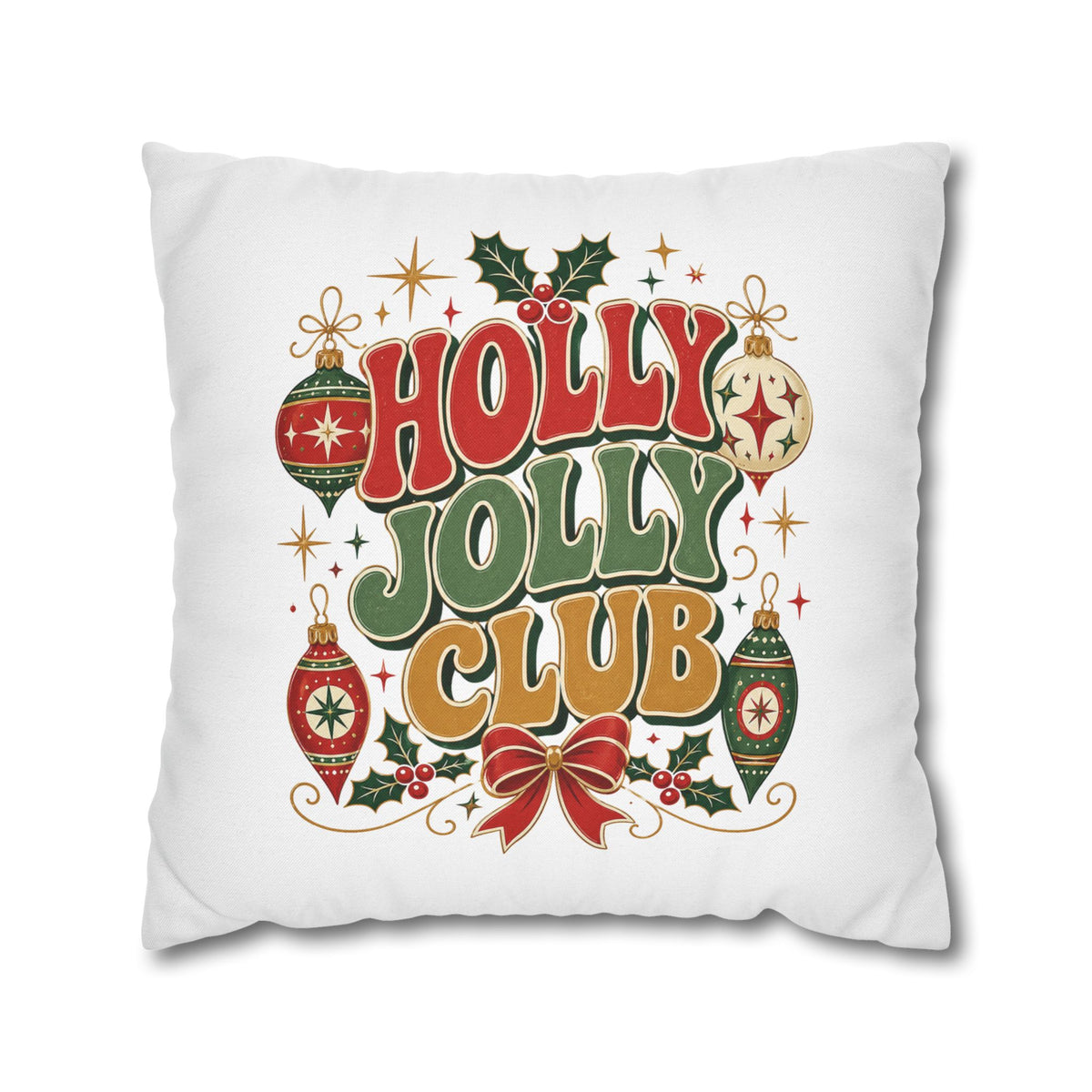 Holly Jolly Club Christmas Pillowcase — Festive Holiday Decorative Cover