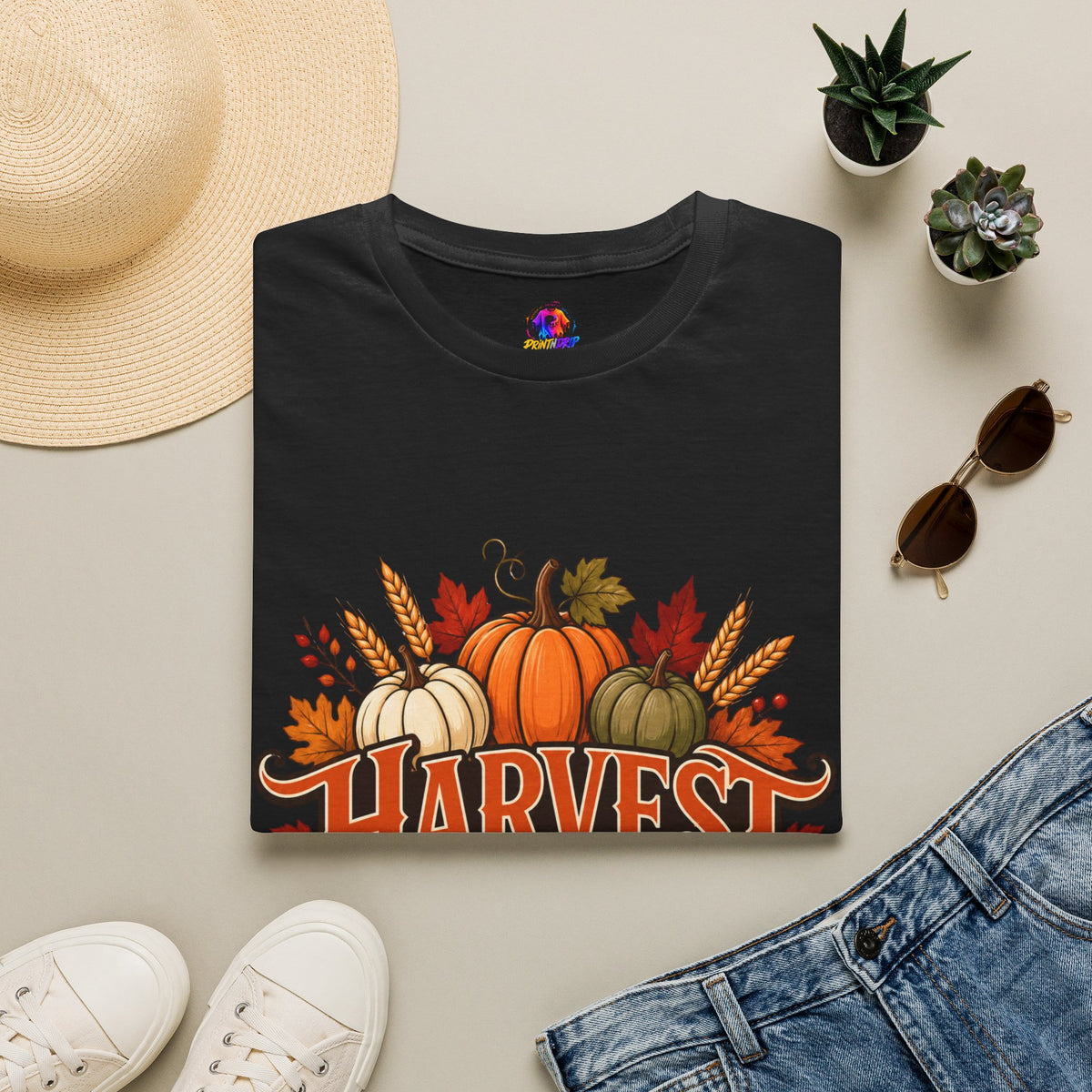 Thanksgiving T-Shirt Harvest Blessings T-Shirt — Fall Pumpkin Harvest Graphic Tee for Thanksgiving