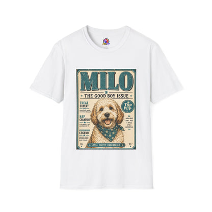 Milo 'The Good Boy Issue' Dog T‑Shirt — Vintage Puppy Magazine Design
