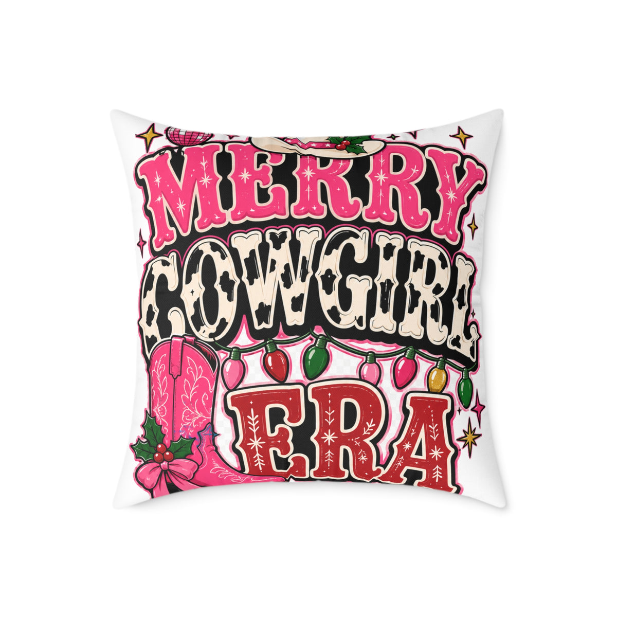 Merry Cowgirl Era Modern Day Christmas Square Poly Canvas Pillow