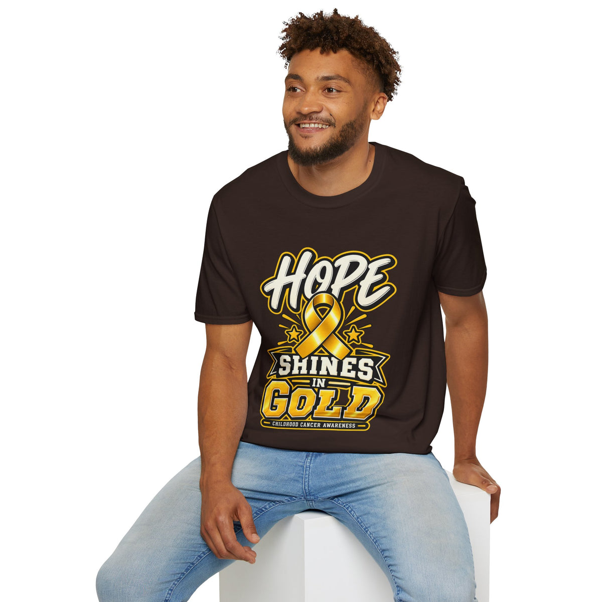 Hope Shines in Gold T-Shirt — Childhood Cancer Awareness Tee