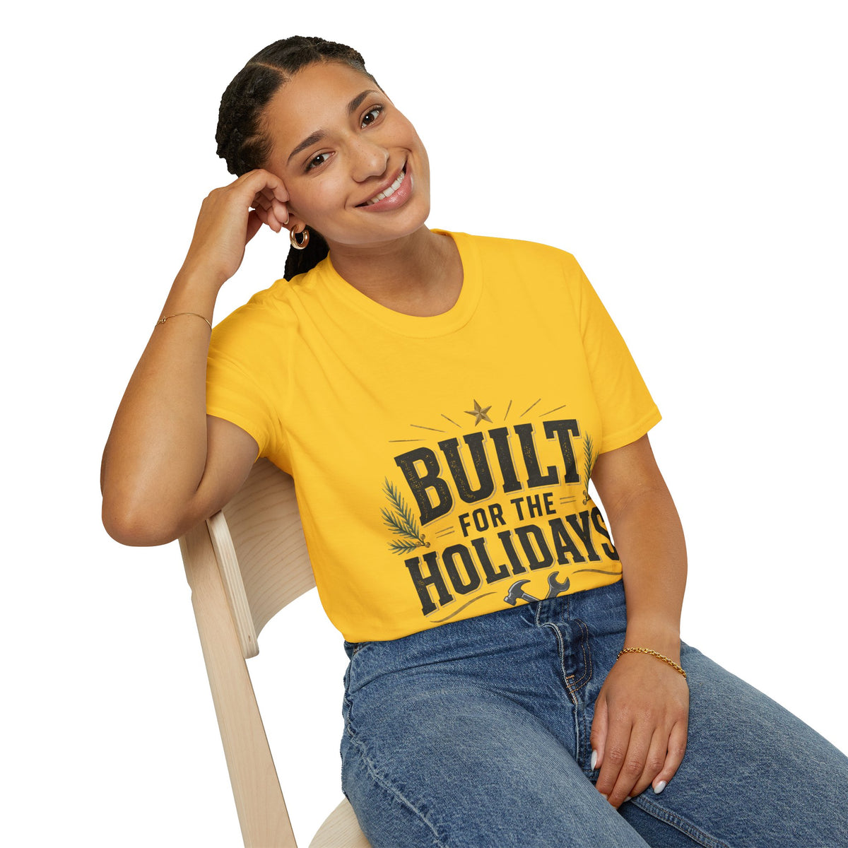 T-Shirt — "Built for the Holidays" Festive Rustic Holiday Tee (Gift for DIYers)