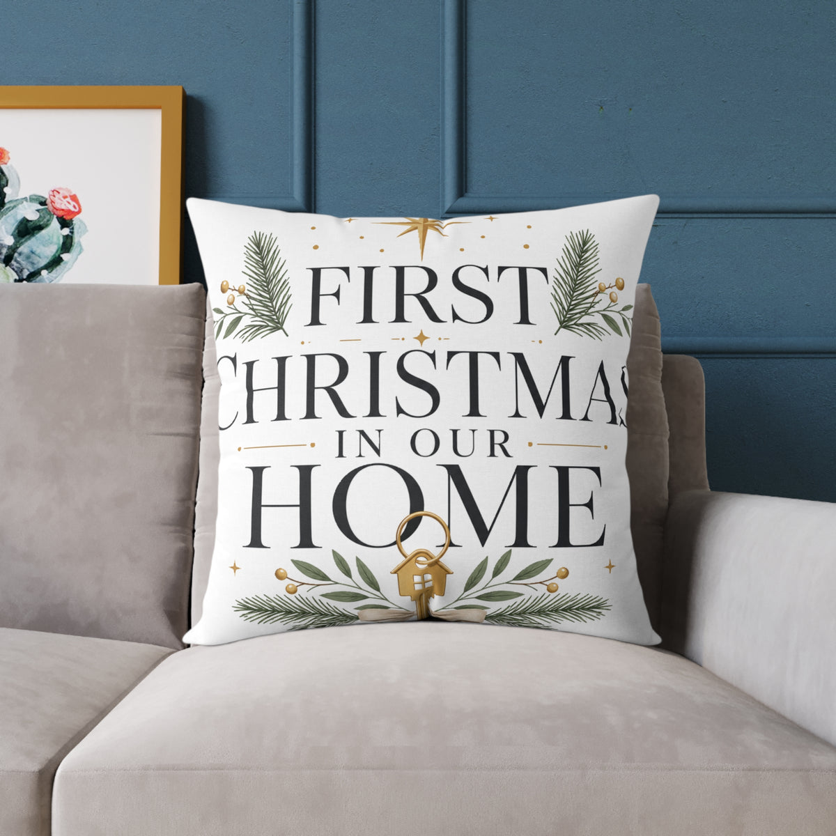 First Christmas In Our Home Square Pillow — Holiday Decorative Throw Pillow