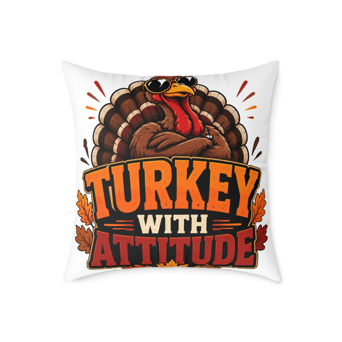 Thanksgiving Turkey With Attitude Throw Pillow — Funny Thanksgiving Decorative Pillow
