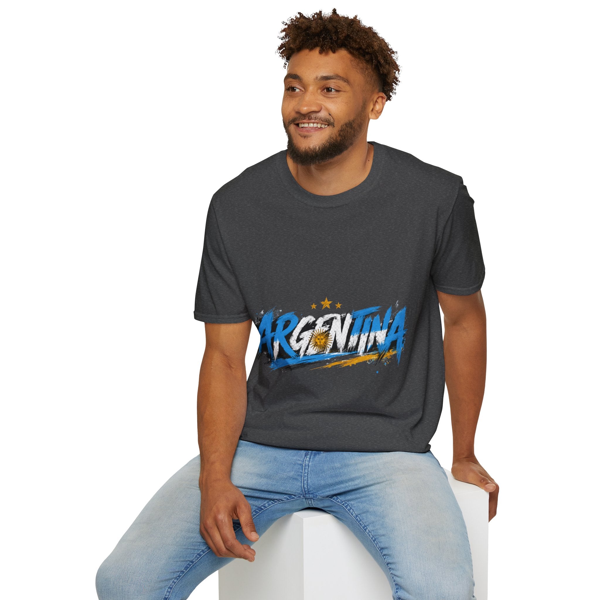 Argentina Graffiti T-Shirt — Soccer Fan Tee with Three Stars & Sun Emblem