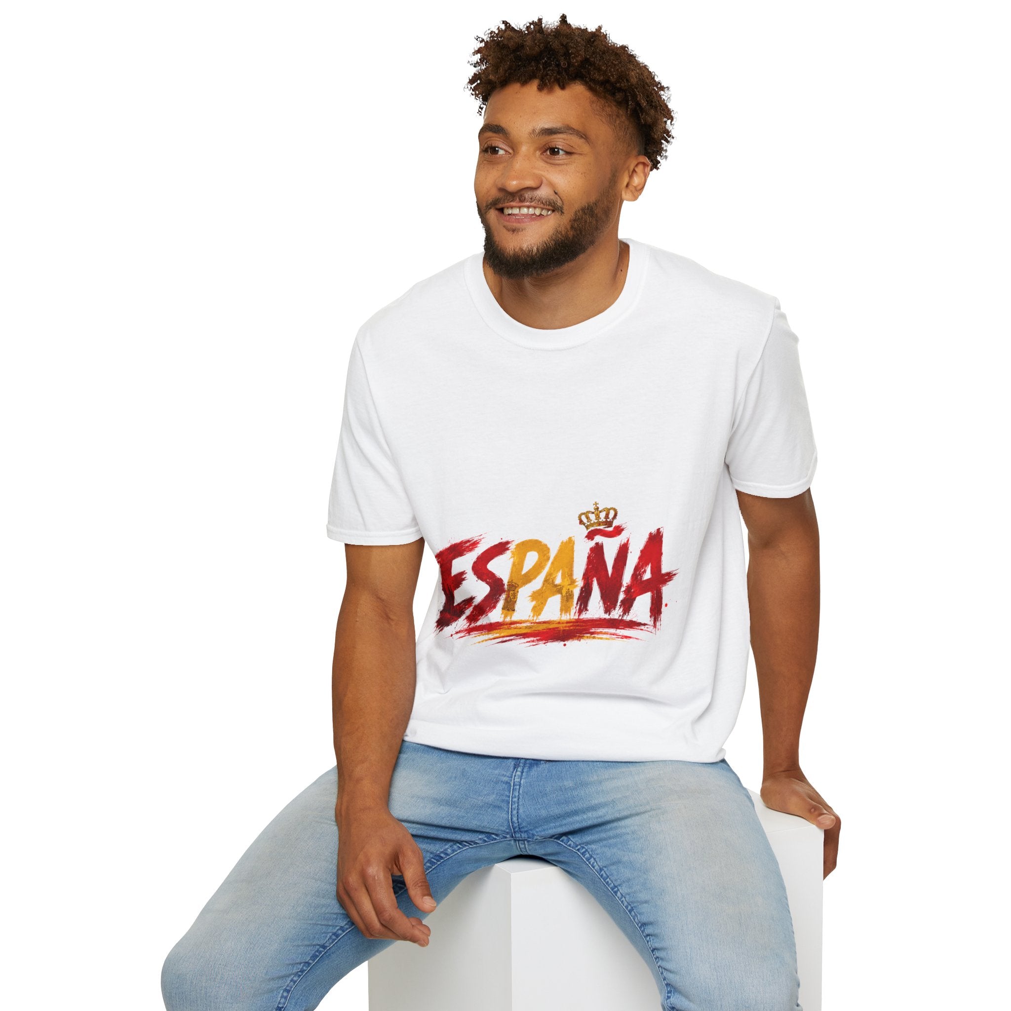 Spain  Graphic T-Shirt — Spanish Flag Brushstroke Design with Crown
