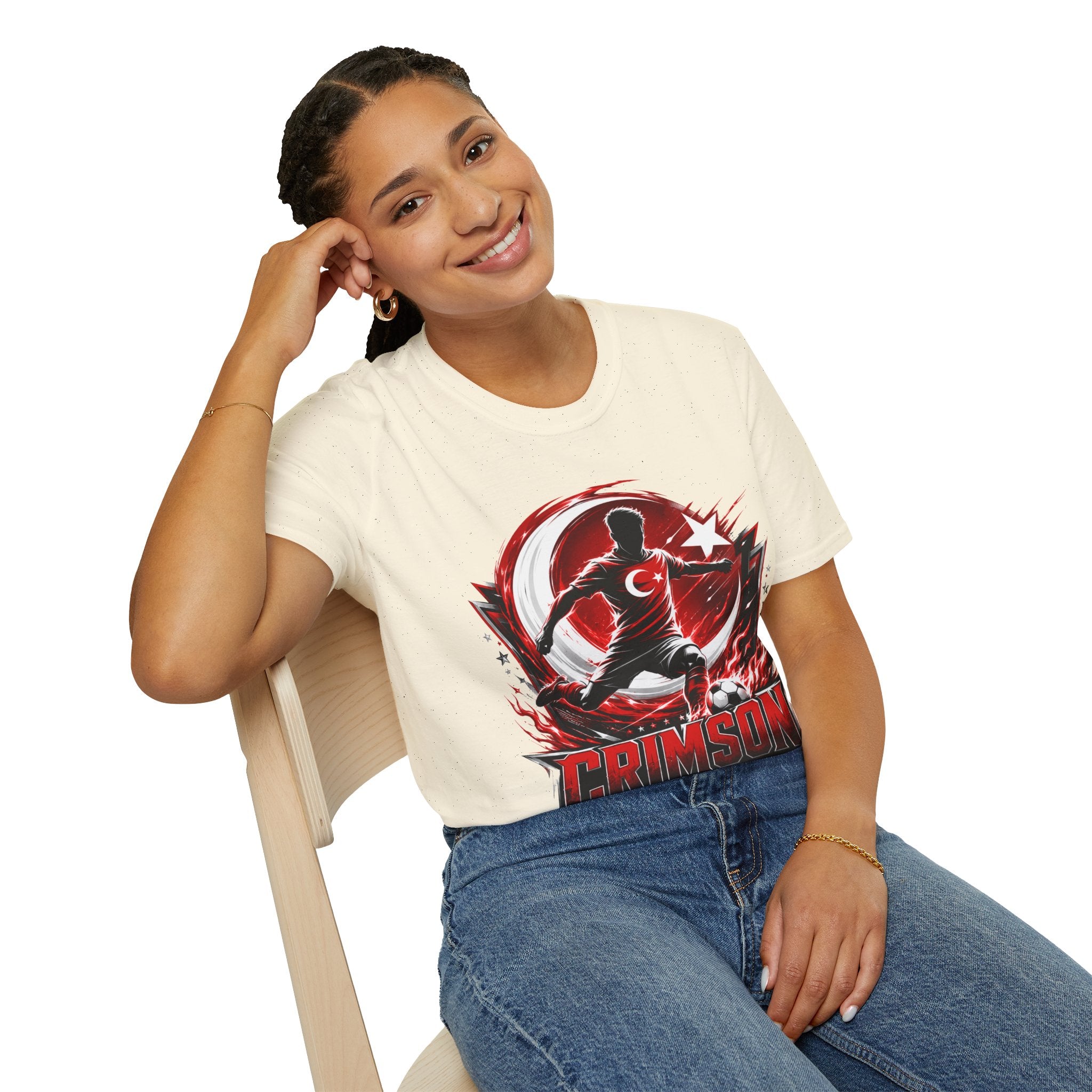 Turkey Crimson Flame Soccer T-Shirt — Turkish Crescent & Star Football Fan Tee