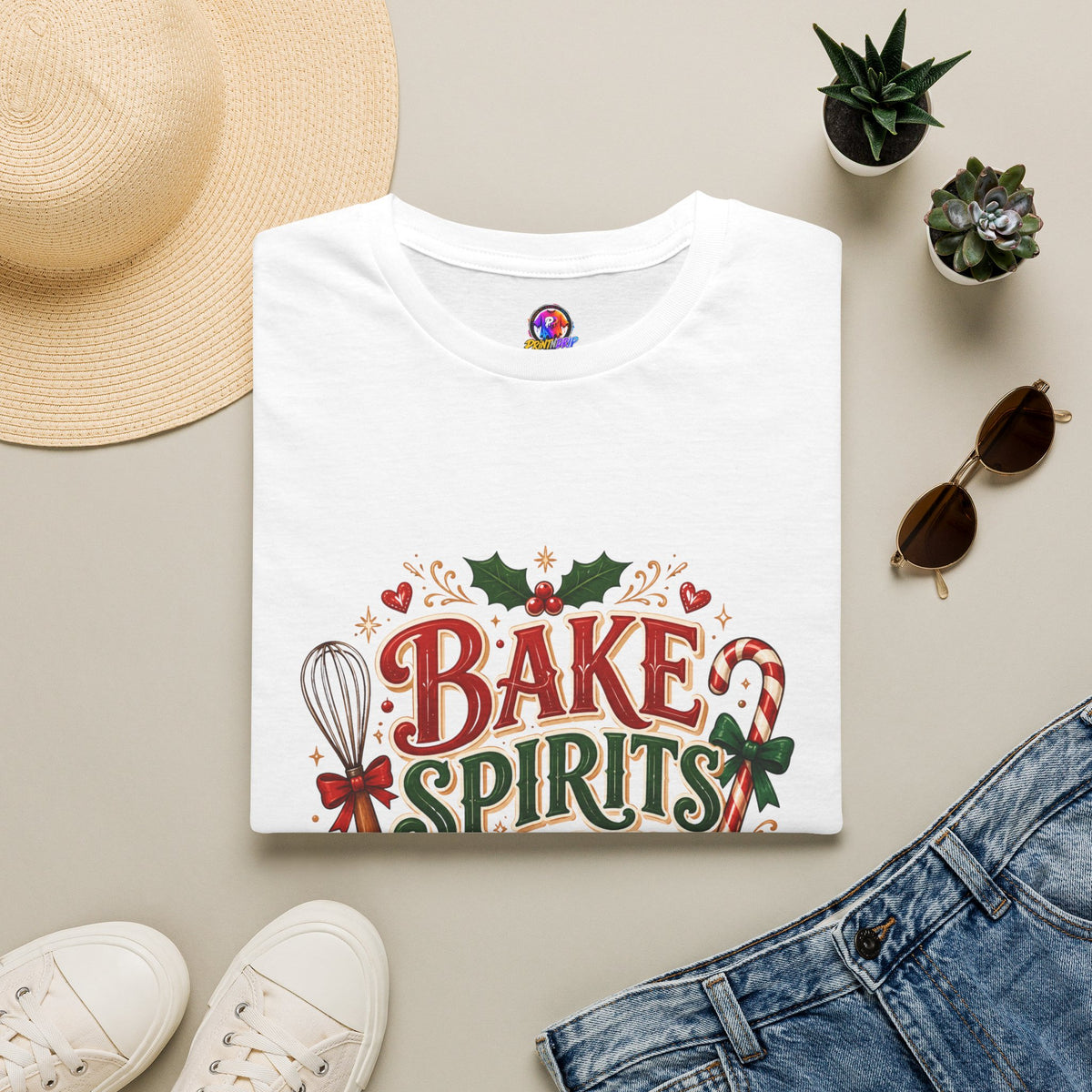 Bake Spirits Bright Holiday T-Shirt — Christmas Baking Graphic Tee