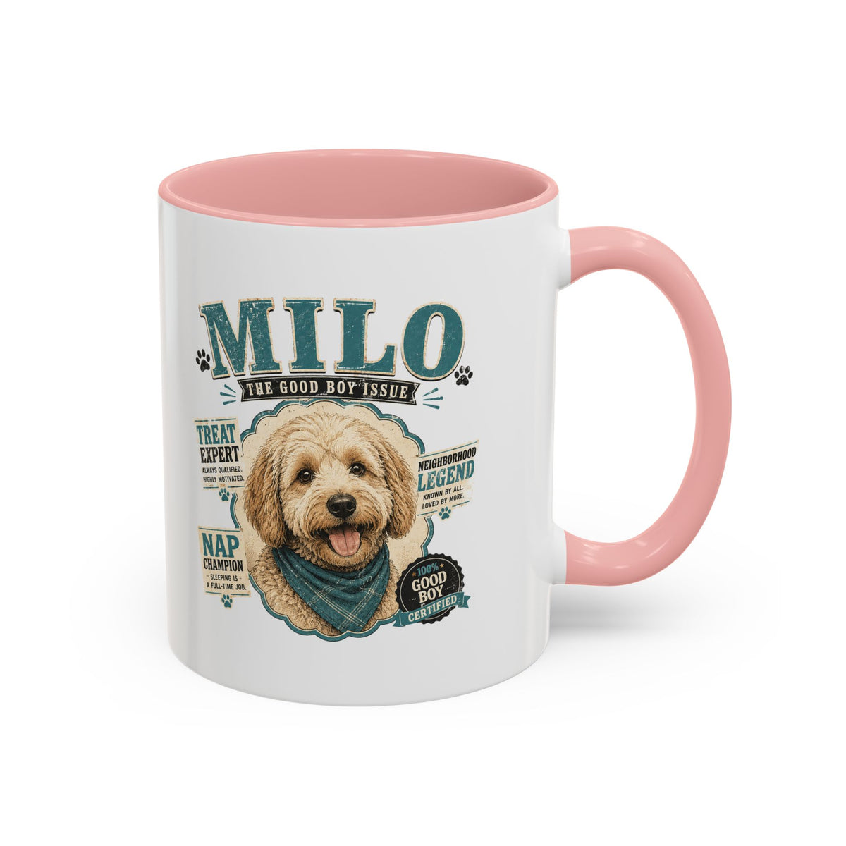 Milo Bailey Dog Dad Mom Personalized Dog Mug — "Milo The Good Boy" Accent Coffee Mug