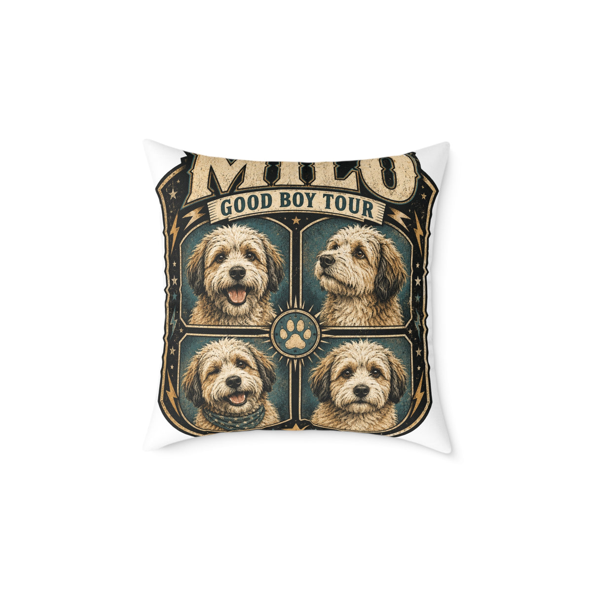 Dog Portrait Pillow - "Good Boy Tour" Vintage Puppy Square Throw Pillow  Milo Bailey Dog Dad Mom