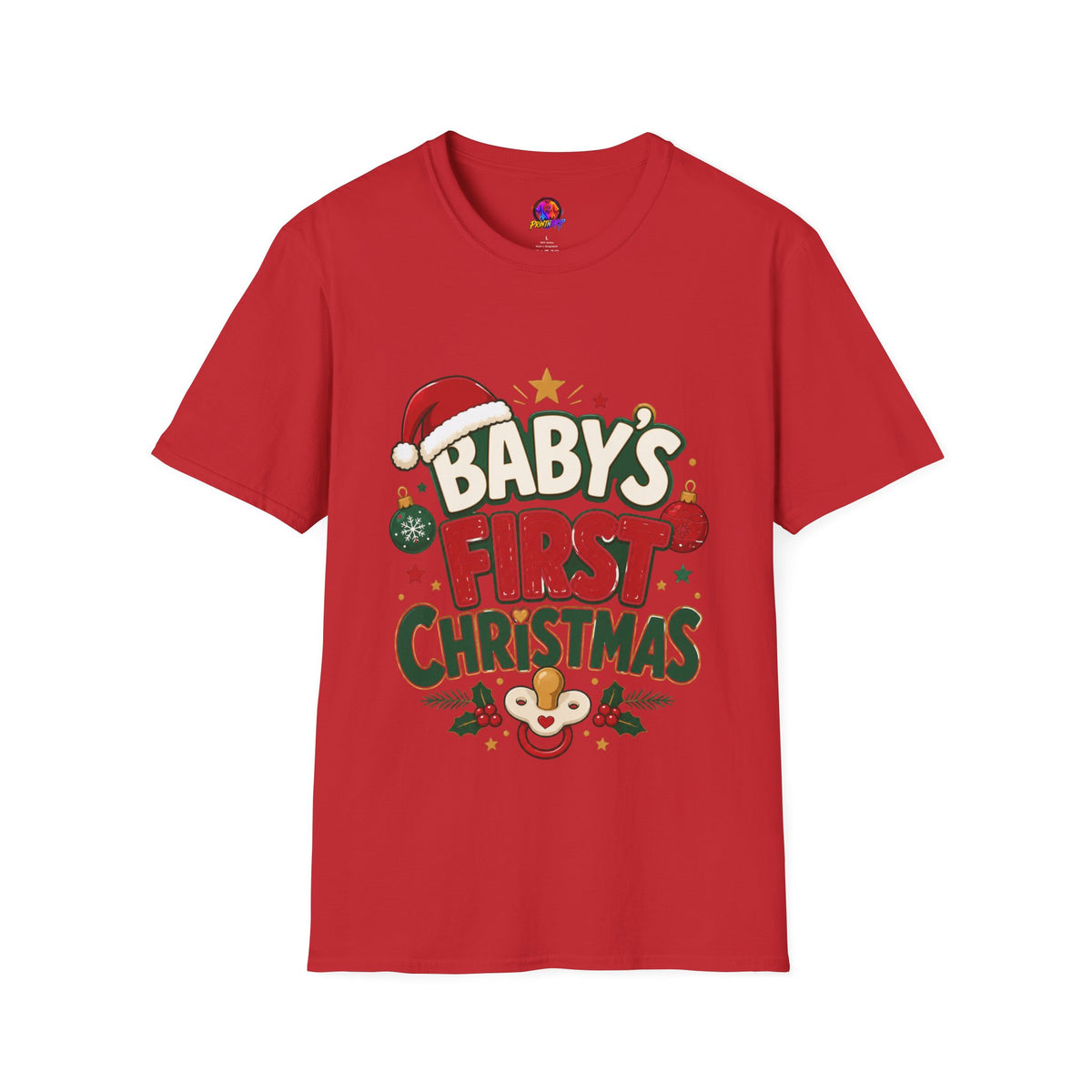 Baby's First Christmas T-Shirt — Festive Santa Hat & Ornaments Holiday Tee
