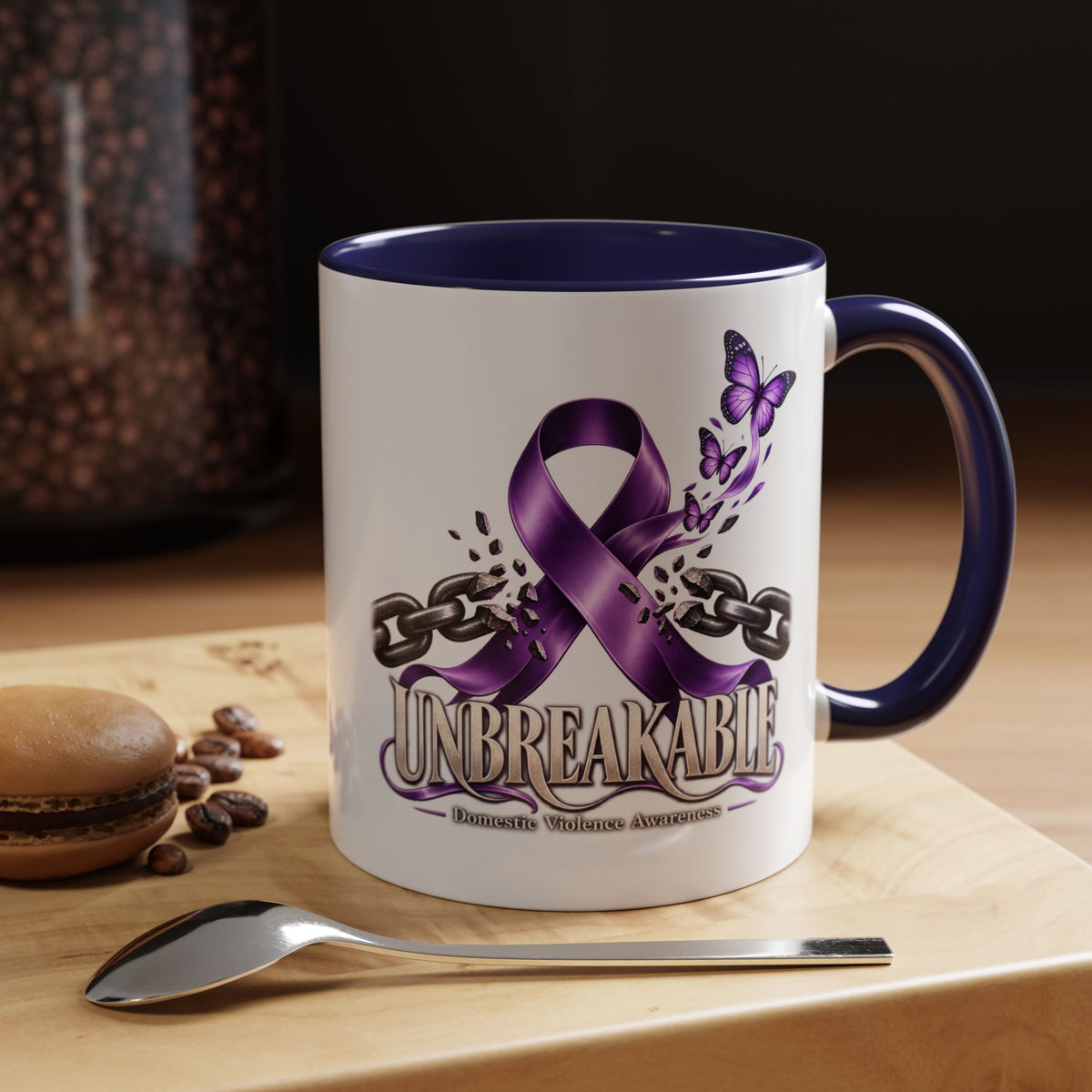 Unbreakable Purple Ribbon Coffee Mug —Domestic Violence Awareness Support Accent Mug