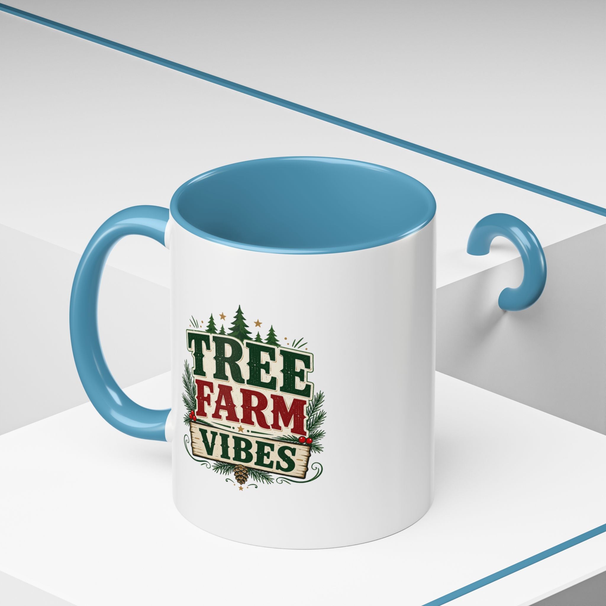 Tree Farm Vibes Accent Coffee Mug — Rustic Christmas Holiday Coffee Cup