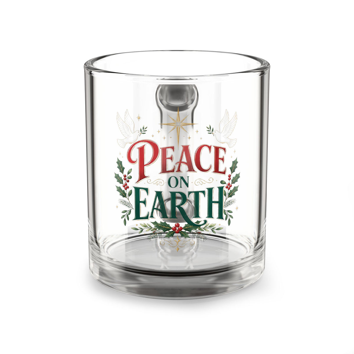 Christmas Glass Mug 10 oz Peace on Earth Glass Mug — 10oz Christmas Holiday Coffee Cup
