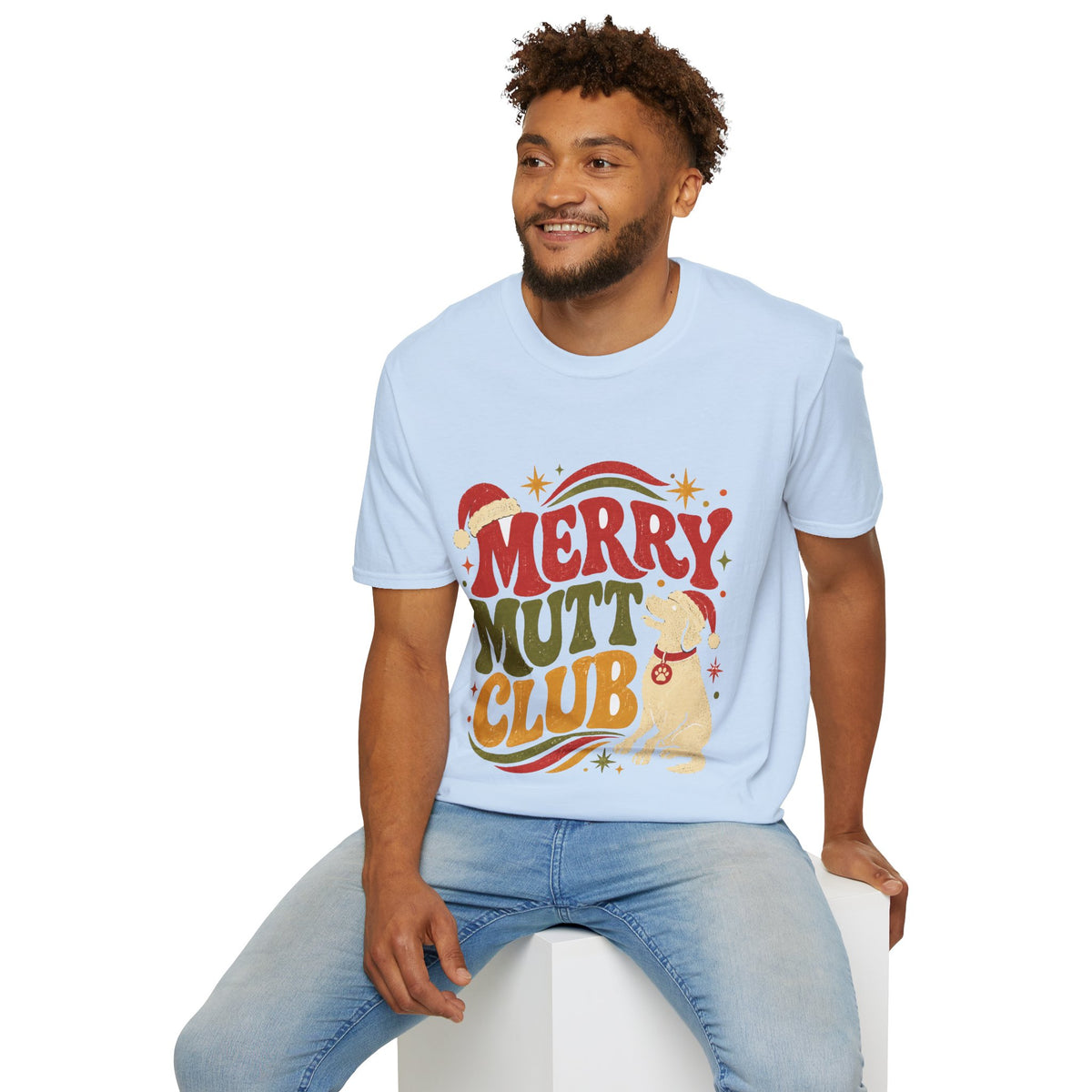 Merry Mutt Club T-Shirt — Retro Christmas Dog Lover Tee